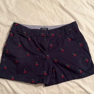 Blue Shorts with Embroidered Cherries